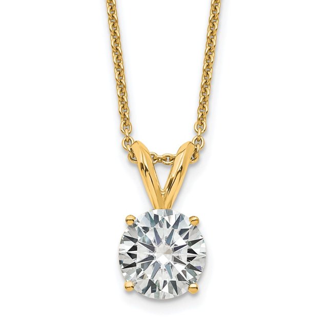 Diamond2Deal 14K Yellow Gold 1.50ct. 7.5mm Round G H I True Light Moissanite Solitaire Necklace for Women