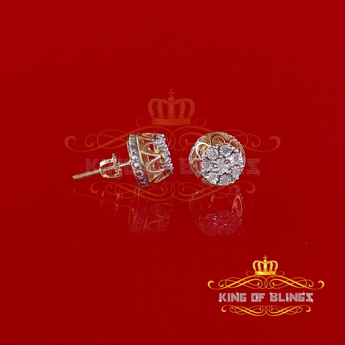 King of Bling's 0.05ct Diamond Stud Earrings For Women Yellow 925 Sterling Silver Stud For Men