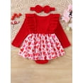 thumbnail image 3 of xiaxaixu Ensemble de 2 Pcs pour Bébé Fille avec Robe à Volants Imprimé Cœur Manches Longues + Bandeau Nœud 3D, 3 of 9