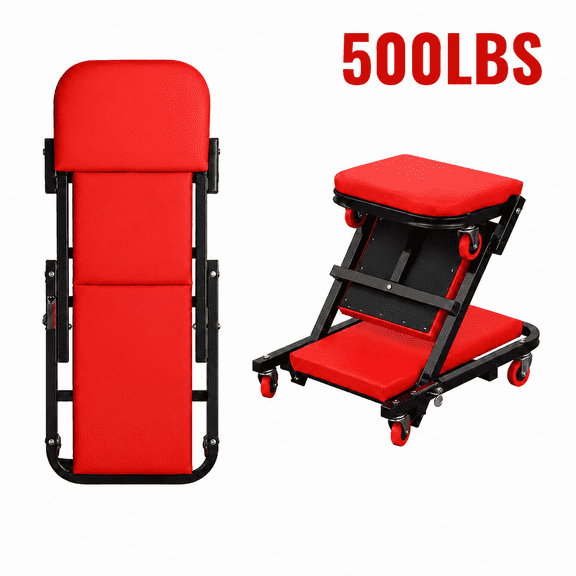 WOWDVOV 36 inch 2-in-1 Rolling Folding Car Creeper/Seat with Rollers, Foldable Garage, Adjustable Rolling Folding, with 6 Wheel Rollers, Lying Down, Tilting Backward, Underboard Car Repair