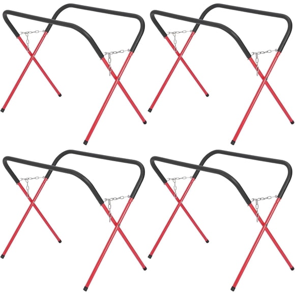 YUSAZENS 4 Pack Heavy Duty Folding Workbench, Low Carbon Steel Portable Foldable Workbench Red for Commercial Garage Shop Bulk Daily Use