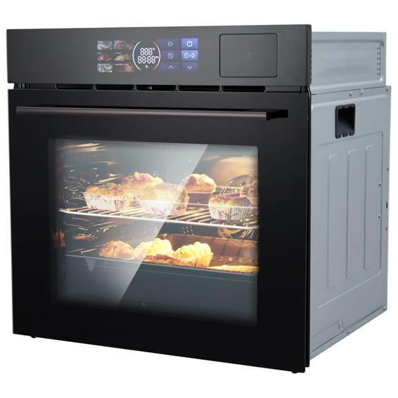 EuKer 24" Single Wall Oven with 108 Smart Menu 8 Baking Modes,3000W 2.5 CF Convection Oven with Steam & Air Fry Function,Stainless Steel,Touch Control Colorful LED Screen