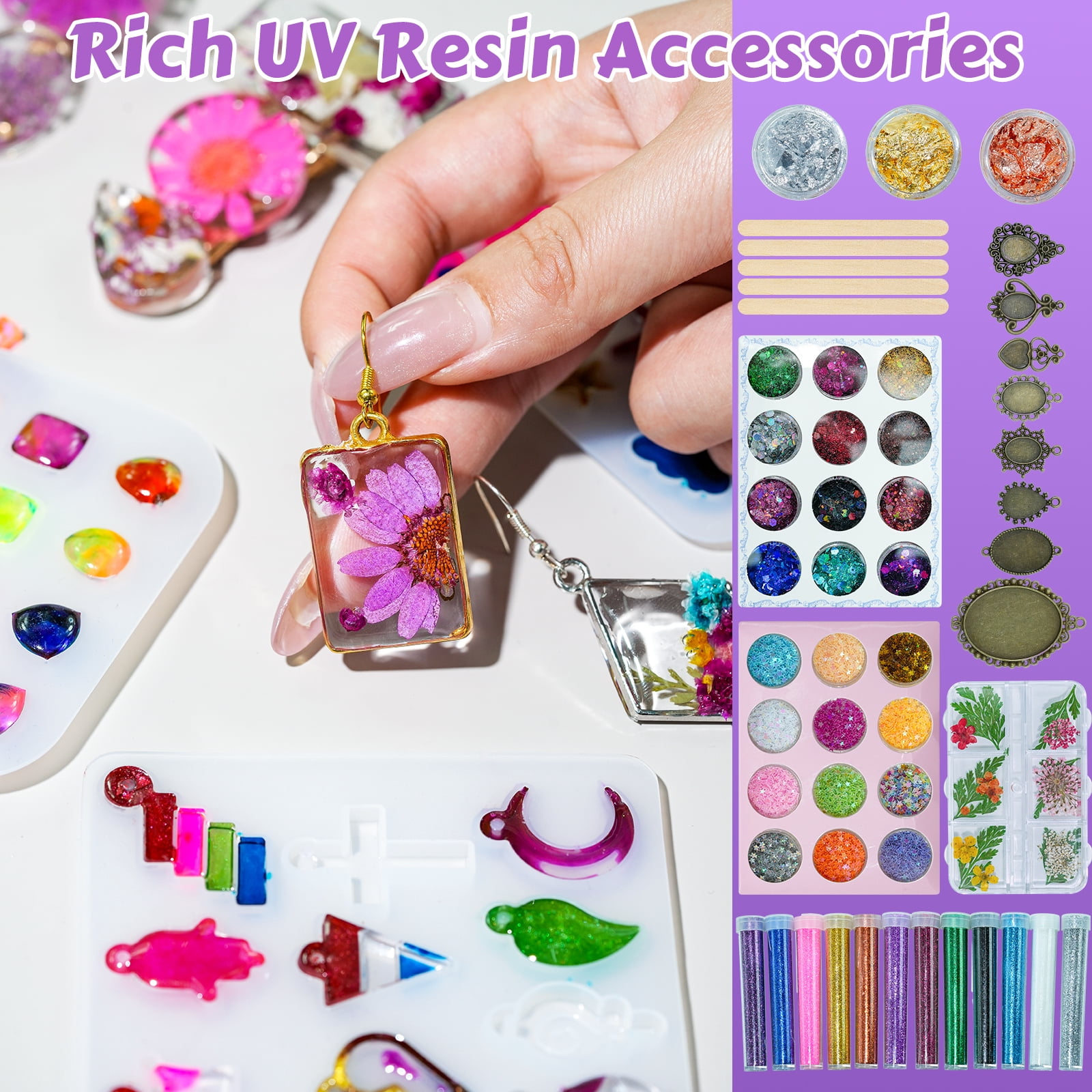 Bond Craftor 300g UV Resin Jewelry Making Kit, Crystal Clear with UV Light, Molds & Accessories for Diy Earrings Necklace Keychain Pendant Crafts