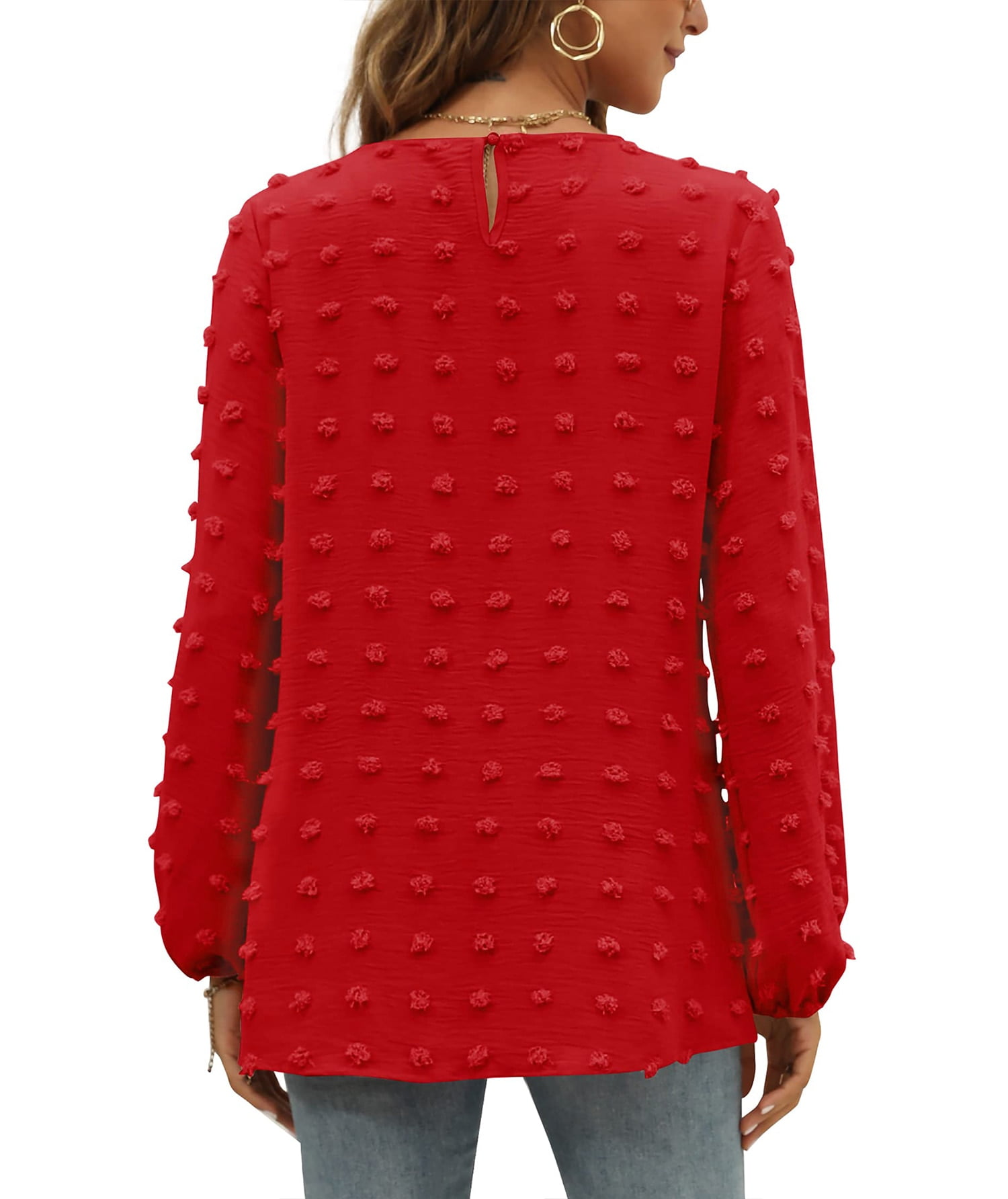 Blouses for Women Crewneck Long Sleeve Tops Chiffon Pom Pom Shirts Fall Casual