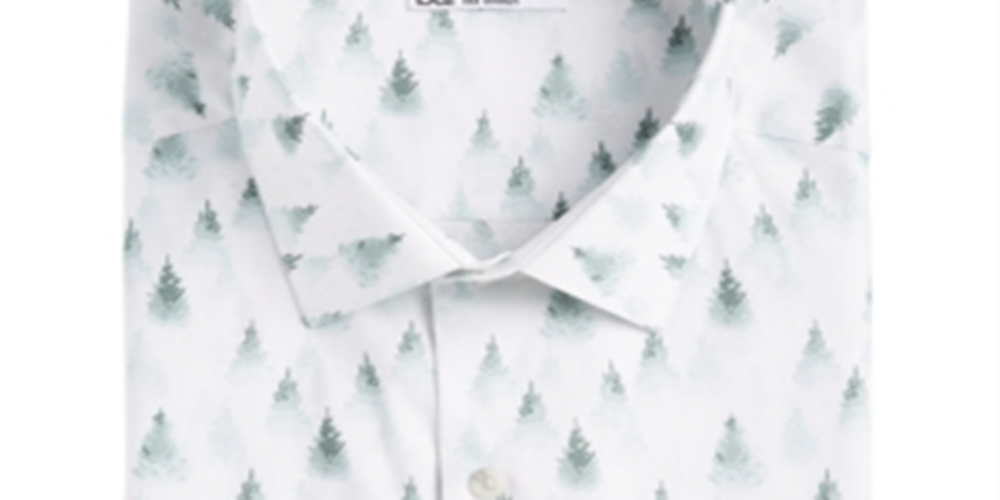 Bar III Men's Slim Fit Performance Stretch Snowy Forest Print Dress Shirt  Green -White Size -XL