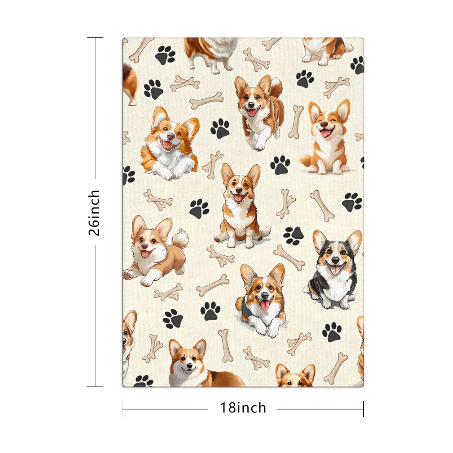 4 Pcs Funny Kitchen Towels,Cartoon Corgi Dog and Footprints Microfiber Dish Towels,Kitchen Tea Towels,Kitchen Towel Set (18" X 26")