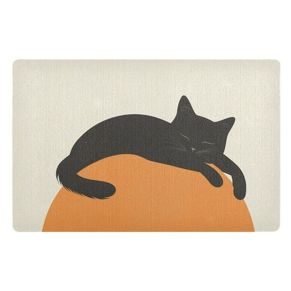 Yayeee Doormat for Indoor Entrance 32" x 20" Non Slippery Floor Rug, Sleeping Black Cat