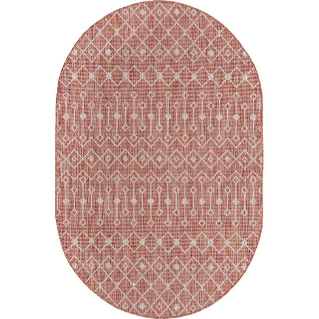 Unique Loom Tapis Géométrique en Treillis Extérieur 5' 3 x 8' Ovale Rouille Rouge/gris