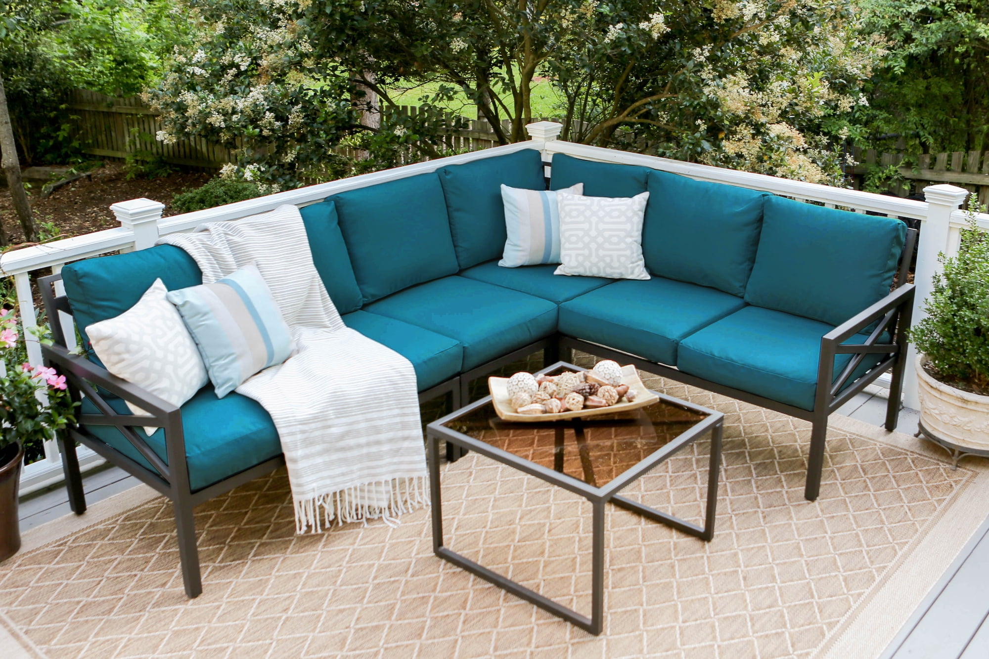 Blakely 5pc Outdoor Corner Sectional Black Aluminum Frame Walmart Com Walmart Com