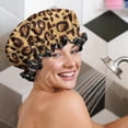 thumbnail image 5 of Shower Caps,Yellow and Brown Of Leopard Print Waterproof Shower Cap for Women 4 Pieces,Double Reusable Hair Cover for Shower PEVA Elastic Stretch Hem, 5 of 7