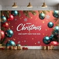 thumbnail image 3 of Red Background Christmas Banner Gold Snowflakes New Year Display Blue Ornaments Green Pine Branches Holiday Backdrop for Christmas Party New Year Celebration Holiday Decoration, 3 of 3