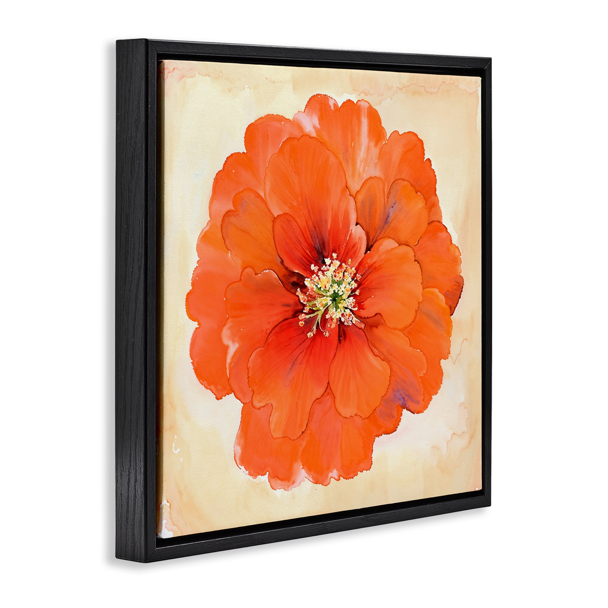 Stupell Industries Mixed Media Flowers Plants & Flowers Painting Black Floater Framed Canvas Art Print Wall Art, 18 x 18