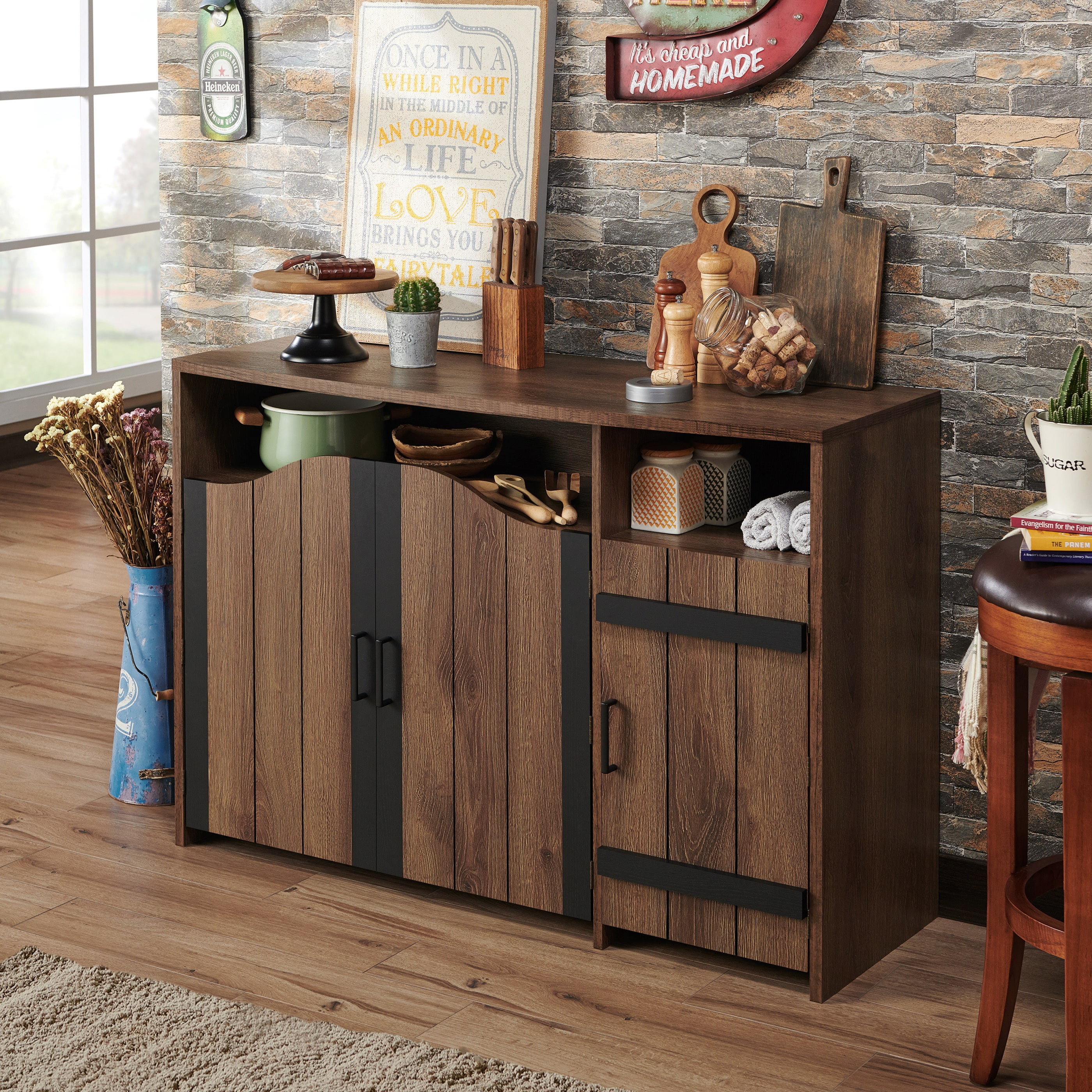 Furniture of America Horr Rustic Walnut 47inch Buffet Server Walmart