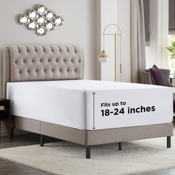 Empyrean Extra Deep Queen Fitted Sheet Only Deep Pocket Fits 18 to 24 Inch, Fitted Sheet Queen Deep Pocket, Soft Microfiber 110 GSM Deep Pocket Queen Fitted Sheet with Corner Straps, White