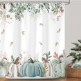 thumbnail image 3 of Fall Shower Curtain, Autumn Blue Green Pumpkin Leaves Harvest Thanksgiving Shower Curtains Decor Set, Polyester Fabric Bathroom Accessories Set with Hooks 72X72IN, 3 of 6