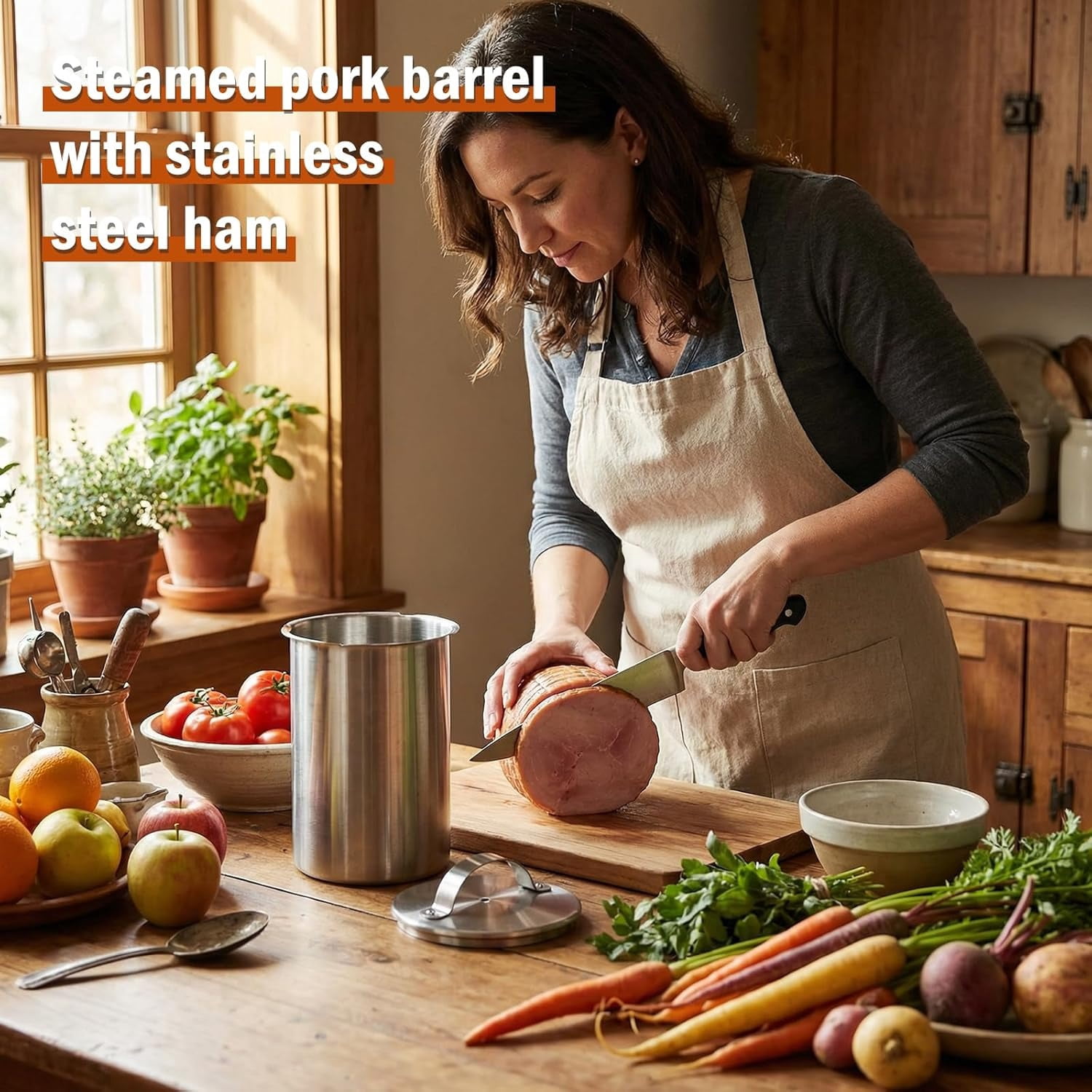 Deli Meat Press, Deli Press, Ham Maker Meat Press, Stainless Steel Deli Meat Press for Making Healthy Homemade Deli Meat with Thermometer & Spring Mechanism, Ham Maker and Sandwich for Home Cooking