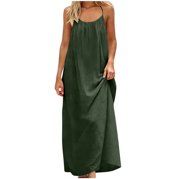 Vestido de Verano Casual de Mujer Cuello Redondo Sólido sin Mangas Mini Sling Vestido sin Espalda para las Mujeres