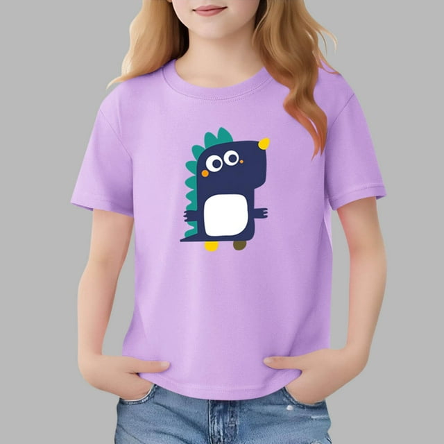 Blusas y camisas de manga corta con cuello redondo para niños Camiseta de verano de manga corta estampada para niñas Jersey elegante de cuello redondo para niñas Top de algodón para niños