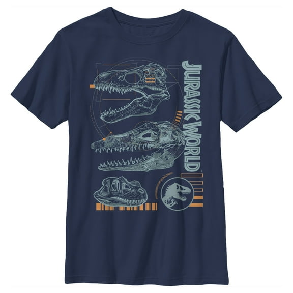 Boy's Jurassic World Fallen Kingdom Fossil Dinosaur Skulls Graphic Tee Navy Blue Medium