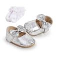 thumbnail image 4 of Baozhu Baywell Baby Girl Shoes + Hair Band Infant Toddler Fashion PU Sequins Bowknot Non-slip Princess First Walker Baptism Shoes, 4 of 5