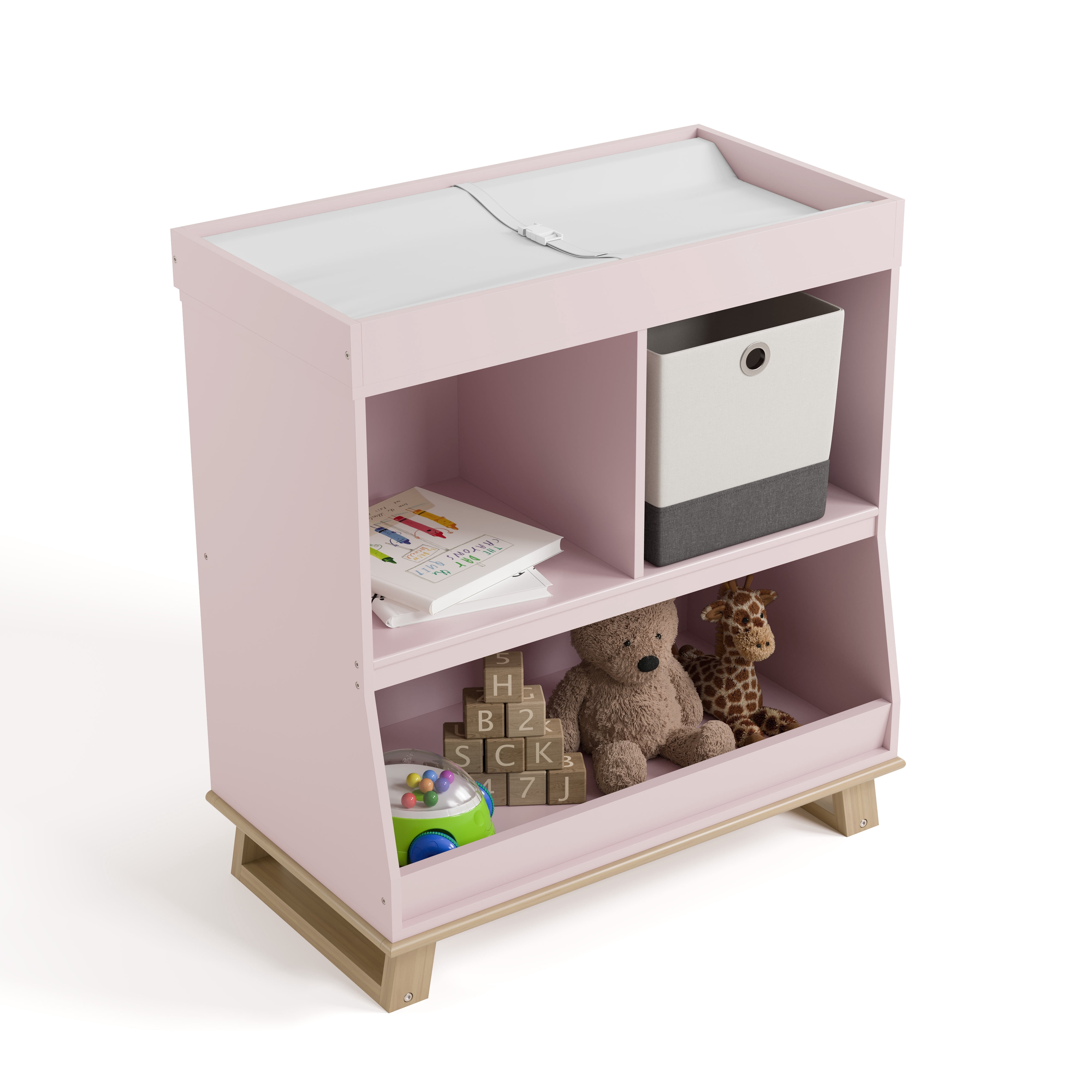 Storkcraft Modern Convertible Infant Changing Table, Blush with Driftwood