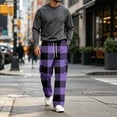 thumbnail image 5 of UDAUDU Plaid Men's Cargo Pants Hiking Relaxed Fit Drawstring Elastic Waist Wide Leg Trousers Outdoor Athletic Hiking Pants with Pockets Purple 2XL, 5 of 8