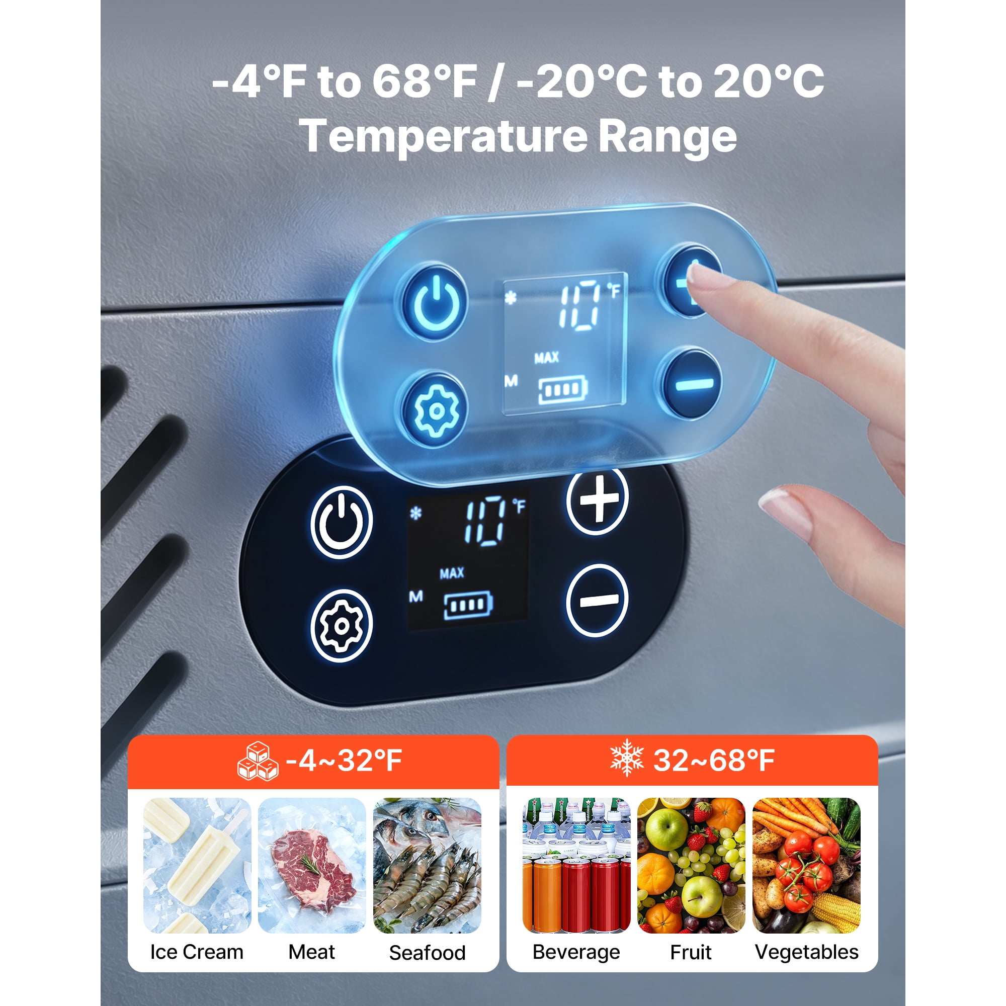 KFFKFF 12 Volt Refrigerator, 12.68 QT/12L Portable Car Freezer with Handle, Electric Compressor Cooler for DC 12V/24V and AC 100-240V, Adjustable Temperature Range -4°F to 68℉, Ideal for Travel