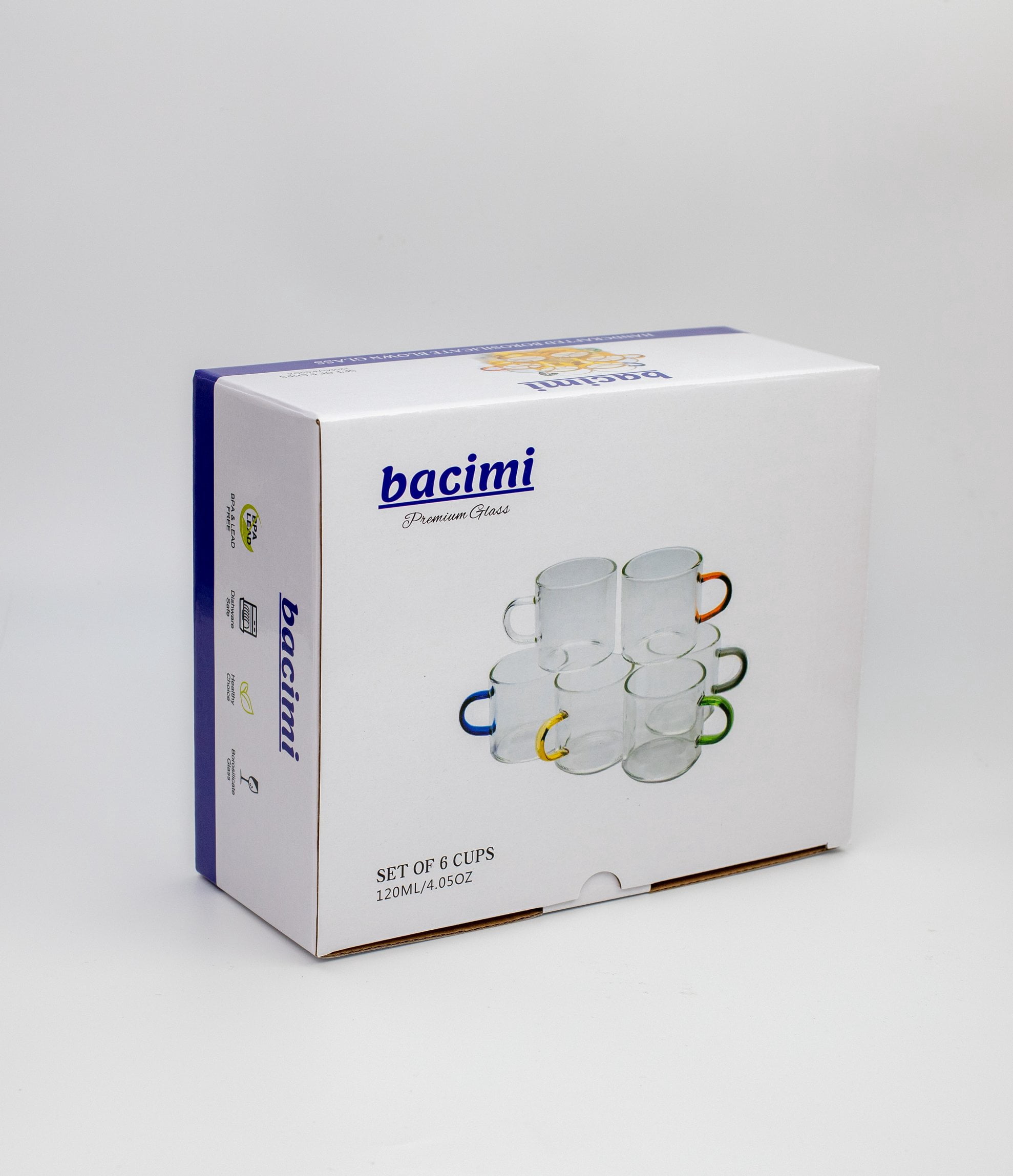 Bacimi Multi-color Borosilicate Clear Glass Espresso cups 120ML/4oz, Set of 6