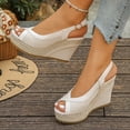 thumbnail image 5 of Hurxie Womens Wedge Sandals Peep Toe Espadrilles Platform Ankle Strap Slingback Comfort Summer Dressy Shoes Beige 40, 5 of 7