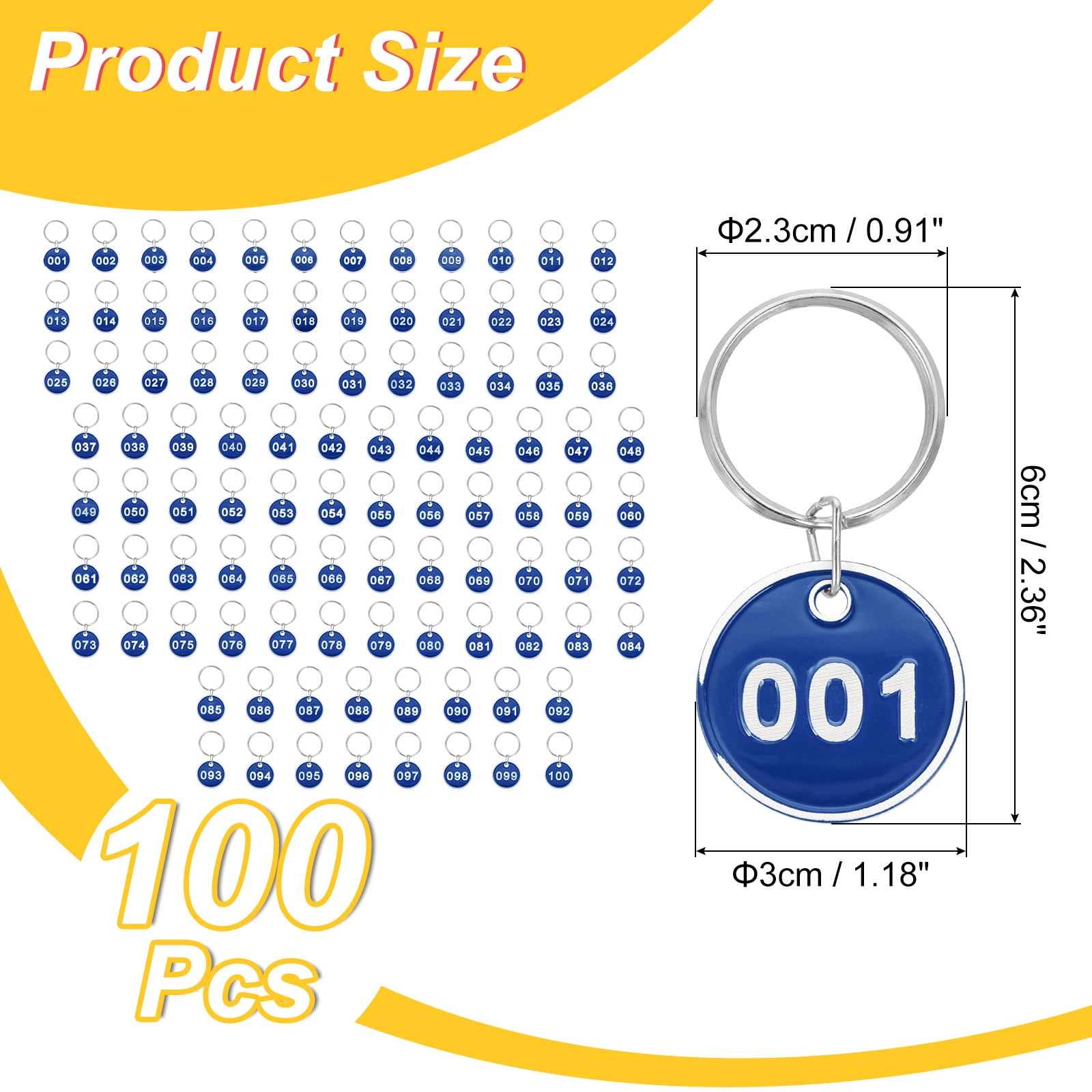 Uxcell 1-100 Number Tags, 100Pcs Round ID Number Key Tags Aluminum Alloy Marking Identification Label with Metal Rings for Luggage Dormitory Keychain Lockers, Blue