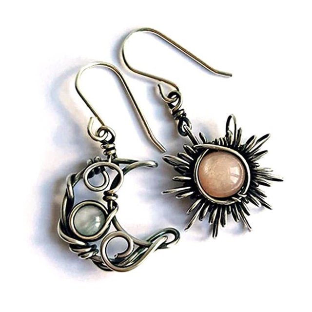 SC asimetría sol y luna pendientes joyería bohemio Retro plata ópalo Natural piedra lunar sol Luna gota pendiente pendiente mujer 2021 Sincero Hogar