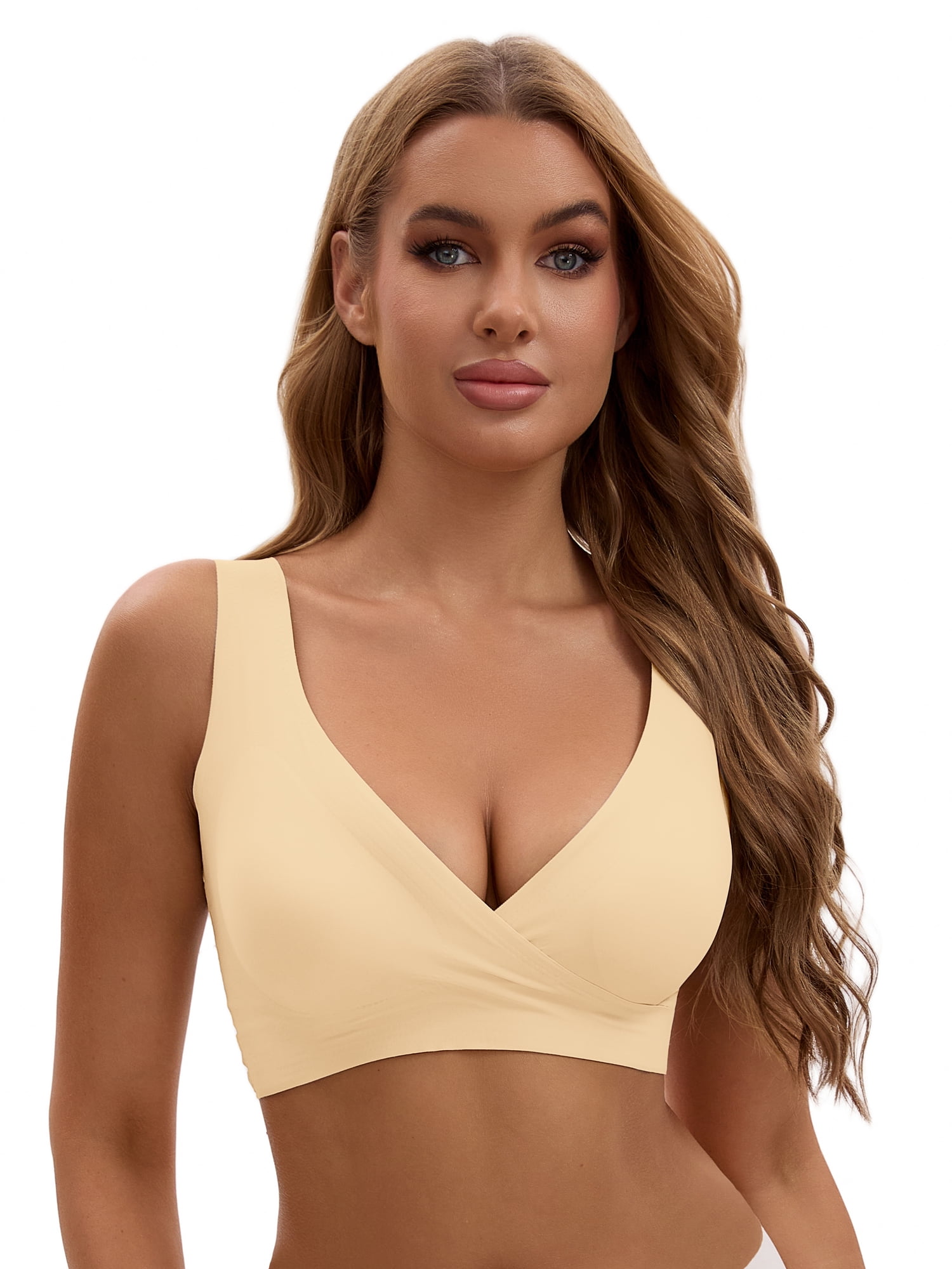 Unique Bargains Women's Nursing Crossover Wirefree Maternity Bra L Beige