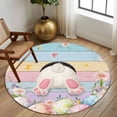 thumbnail image 2 of Round Rugs 5 Ft, Easter Non Slip Area Rugs for Kitchen Bedroom Entryway, Colorful Wooden Grain Easter Bunny Eggs Farmhouse Flower Washable Carpet Runner Rug Floor Mats for Bedroom Home Decor, 2 of 8