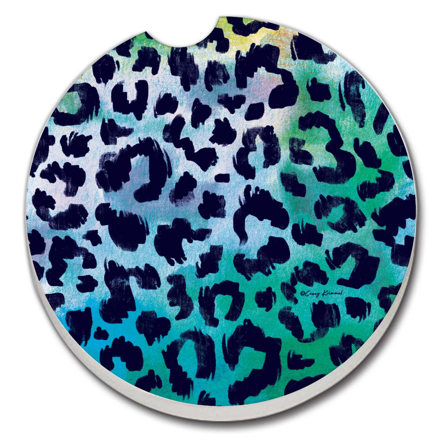 CounterArt 'Leopard Blues' 1 Pack Absorbent Stone Coaster for Vehicle Cup Holder 2.6” Diameter