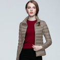 thumbnail image 3 of felwors Puffer Jacket Women Casual Feather Lightweight Down Jackets Packable Solid Color Puffer Coats With Storage Bag Winter Khaki, XXL, 3 of 5
