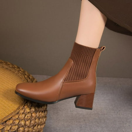 

mishuowoti ankle boots for women 2023 women ankle boots fashion simple french retro square toe comfortable sleeve boots thick heel square heel