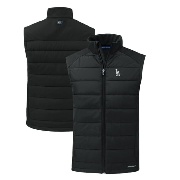 Men's Cutter & Buck Black Los Angeles Dodgers Evoke Hybrid Eco Softshell Recycled Full-Zip Vest