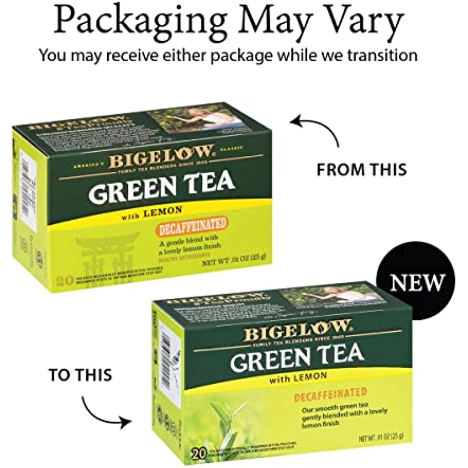 Bigelow Decaffeinated Green Tea With Lemon, 20 Count (Pack Of 6), 120 Total Teabags