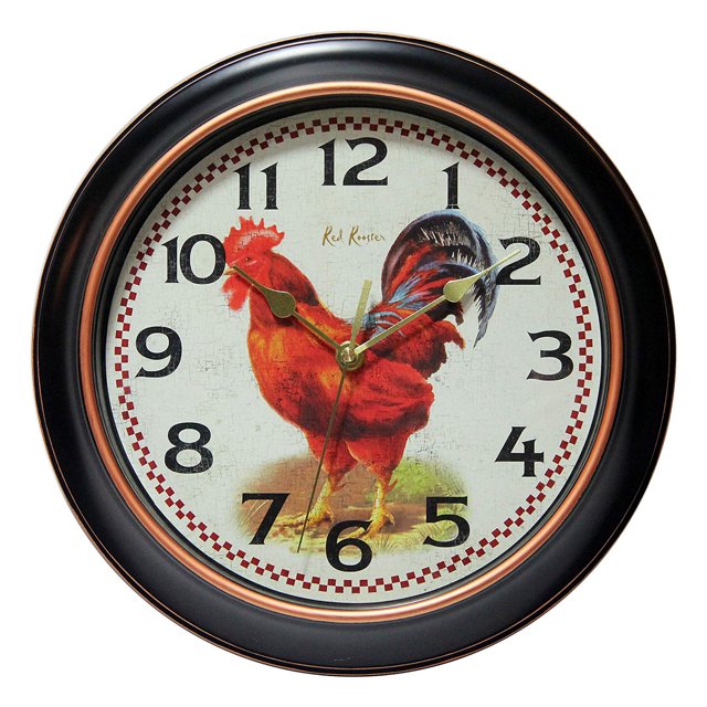 Infinity Instruments 12 Pouces Coq Rouge Calme Lisse Balayer Pas de Tique Horloge Murale