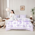 thumbnail image 4 of Erosebridal Teens Romantic Roses Bowtie Bedding Comforter Set 7 Pieces,Girls Purple Floral Bow Knot Full Bedding Set,Microfiber Bedroom Decor, 4 of 6