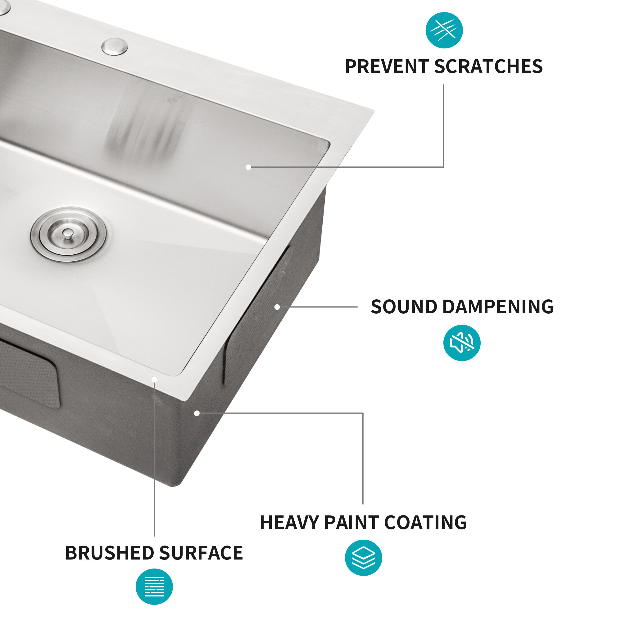 Stainless Steel Kitchen Sink 33 x 19 x 10 inch Kitchen Sink Drop In 16 Gauge Stainless Steel 33" Single Bowl Topmount Kitchen Sink Basin,Single Bowl Kitchen Sink