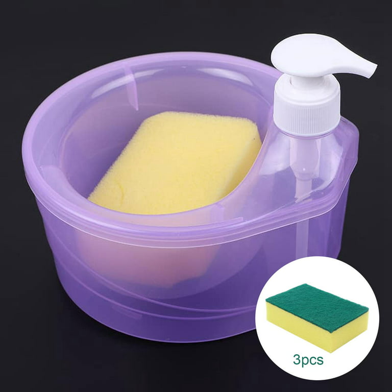 Soap Dispenser with Sponge Holder and Brush Holder,White Marble 3 in 1  Liquid Hand Dish Soap Dispenser and Sponge Holder Sink Caddy Organizer for