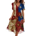 thumbnail image 2 of Casual Summer Dresses for Women 4th of July American Flag Short Sleeve Wrap V Neck Tie Waist A-Line Flowy Midi Sundress, 2 of 6