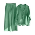thumbnail image 5 of MSJUHEG Workout Sets For Women Shirts For Women Women 2 Piece Retro Plus Size Cotton And Shirt Suit High Waist Slacks Suit Top Pants Long Sleeve Lounge Sets For Women Mint Green L, 5 of 6