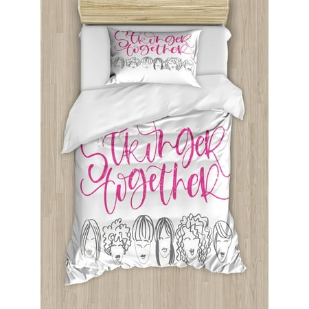Feminist Duvet Cover Set Stronger Together Calligraphy With