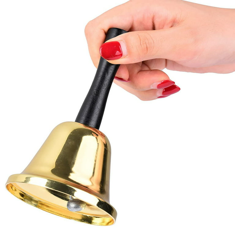 Hand Bell Wooden Handle Brass Bell Super Loud Solid Brass Hand Call Bell  Large Hand Bells for Adults and Kids, 