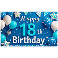 thumbnail image 5 of Blue Themed 18th Birthday Backdrop Banner with Balloons Stars Crowns, Happy Birthday Party Decorations Photography Props Party Supplies Background Decor, 5 of 7