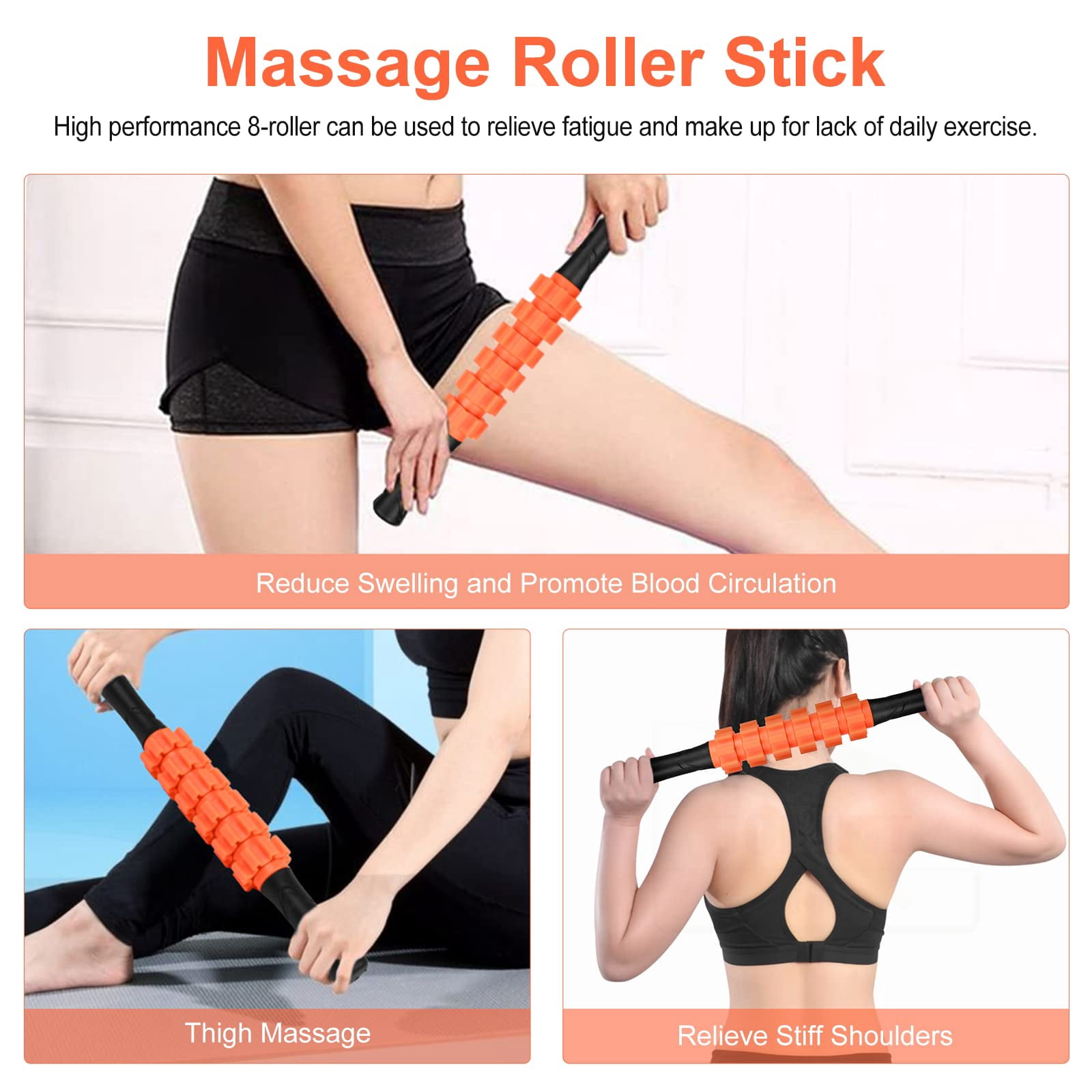 5 In 1 Foam Roller Set Includes Hollow Core Massage  Yoga Stick Ball Fitness Stretching Strap Carrying Bag Towel (orange)