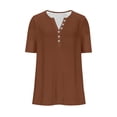 thumbnail image 5 of Short Sleeve Tops for Women Henley Neck Button Down Casual Solid Tees Tops 2026 Summer Loose Fit Shirts Brown L, 5 of 5