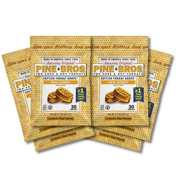 Pine Bros. Throat Drops, Real Honey, Softish Texture, 30 Count, Pack of 24